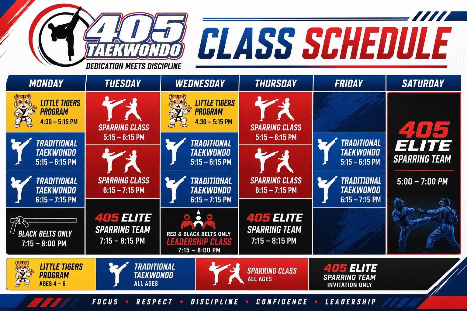 405 Taekwondo Class Schedule